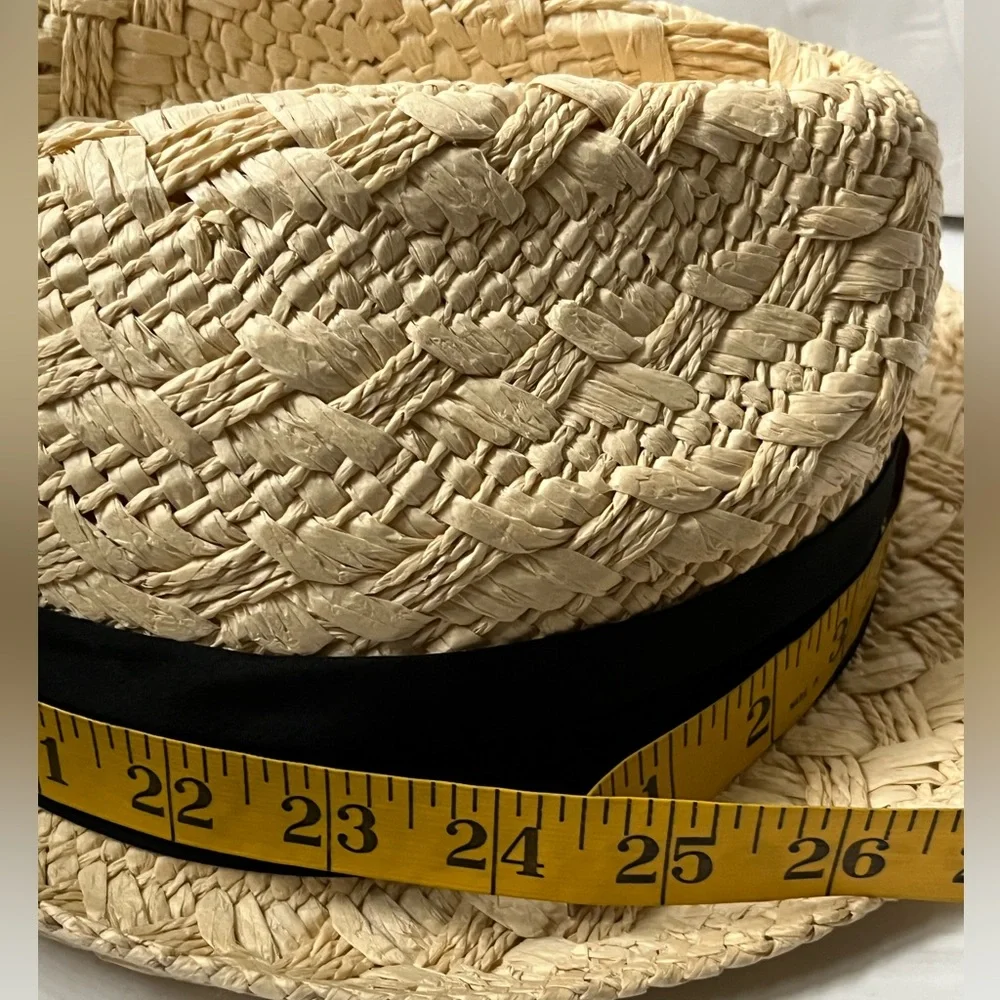 ALDO Paper Straw Fedora Hat Large Black Ribbon Lightweight Summer Sun Hat